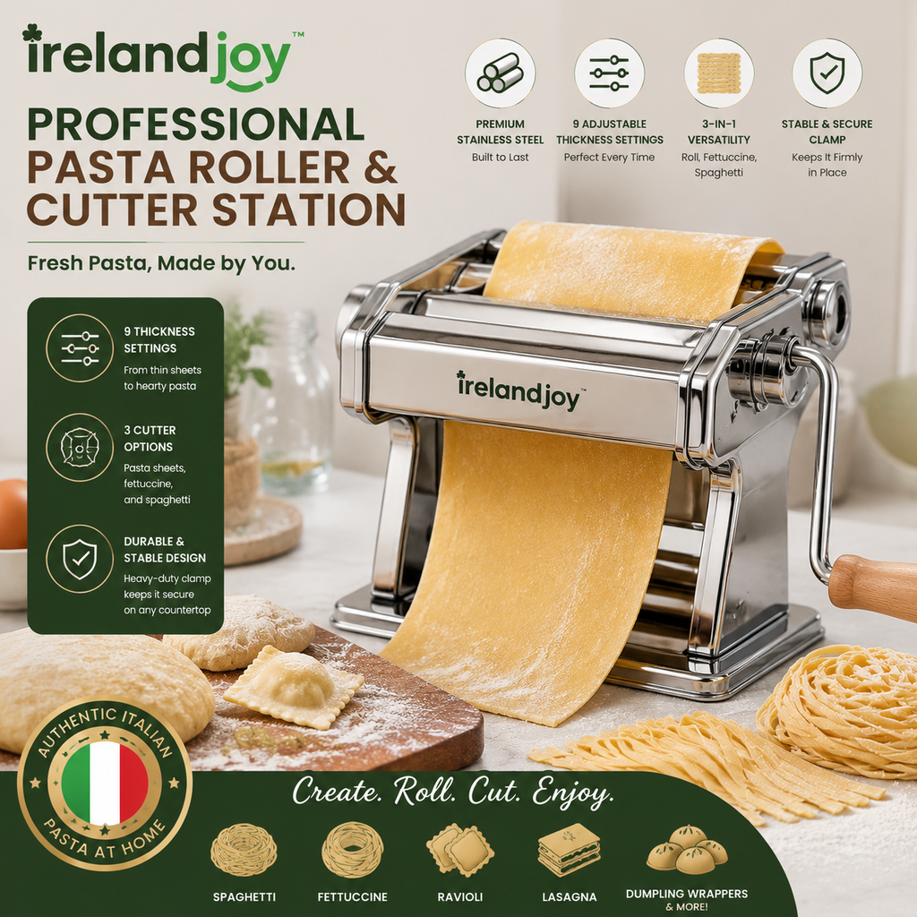 irelandjoy™ Professional Stainless Steel Pasta Roller & Cutter Station