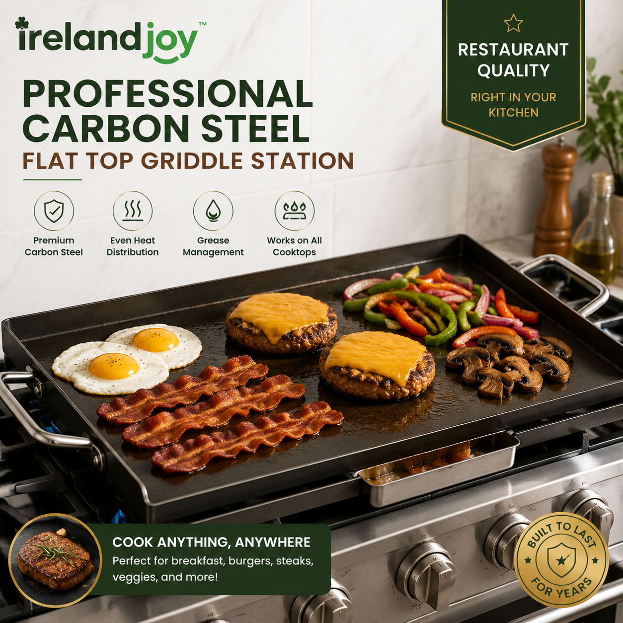 irelandjoy™ Professional Carbon Steel Flat Top Griddle Station